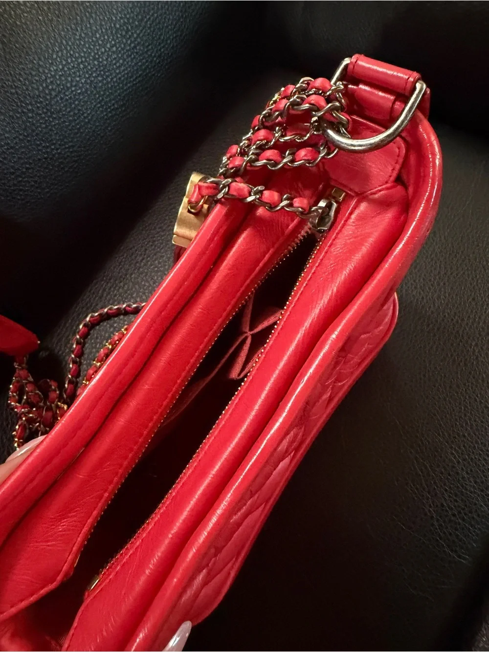 CHANEL Red Quilted Shoulder Bag with Gold CC Charm